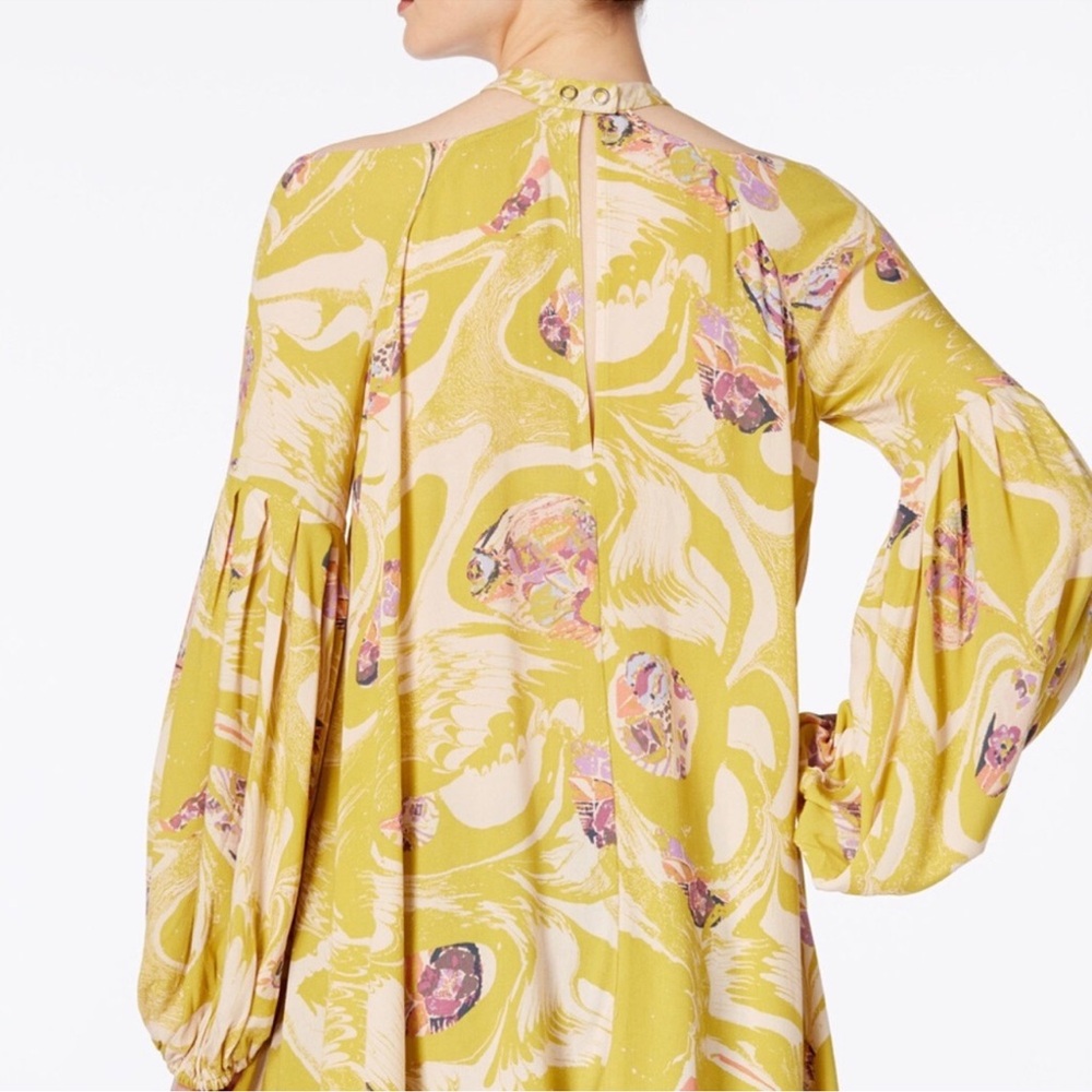 NWT FREE PEOPLE Yellow Multi Floral Drift Away Shirt Dress SZ: XS - Picture 2 of 3